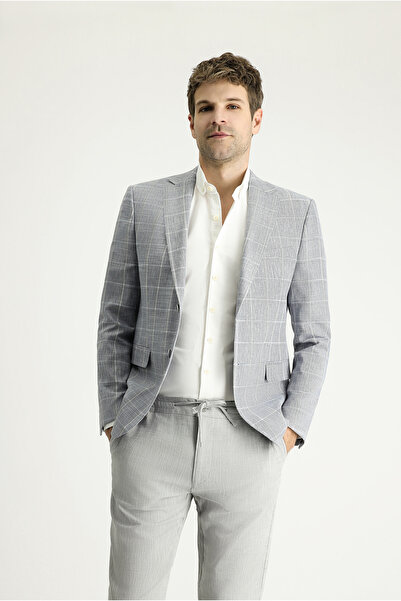 Kiğılı Класичний піджак з картатим візерунком, slim fit, з льону
