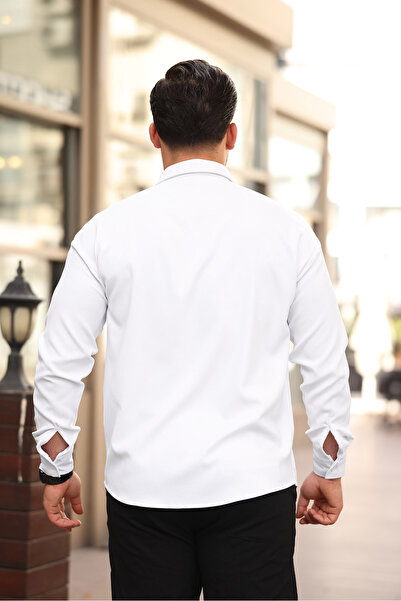 Artı1 Slim Fit Long Sleeve Easy Ironing Sweat Absorbing Breathable Double Face Four Seasons White Men's Shirt