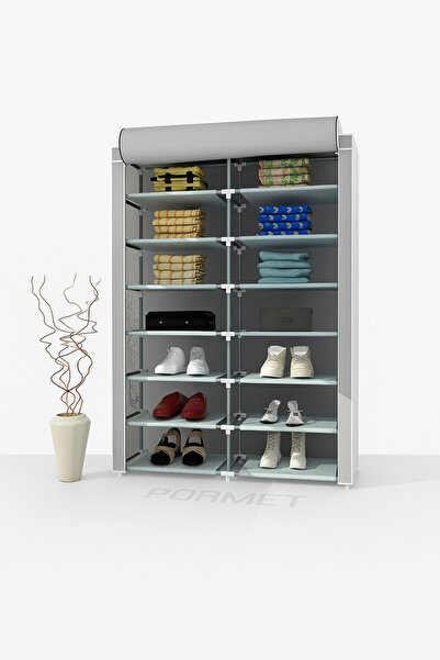 Genel Markalar 2 Bölmeli Plastik Profilli Bez Dolap Bez Ayakkabılık