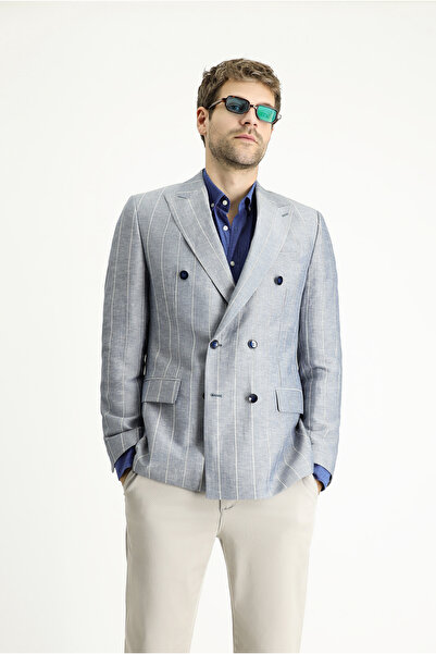 Kiğılı Jachetă din amestec de in, cu dungi dublu, cu croială normală