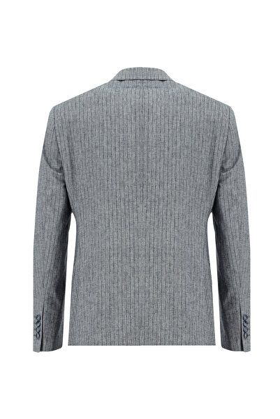 Kiğılı Slim Fit Dar Kesim Kruvaze Çizgili Keten Karışımlı Takım Elbise