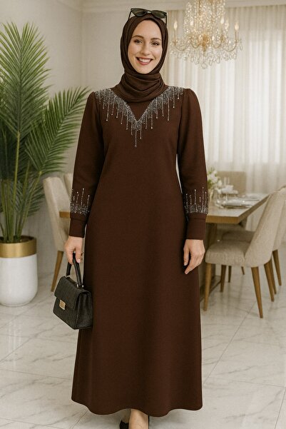 ALYA Stone Detail Crepe Fabric Humus Dress