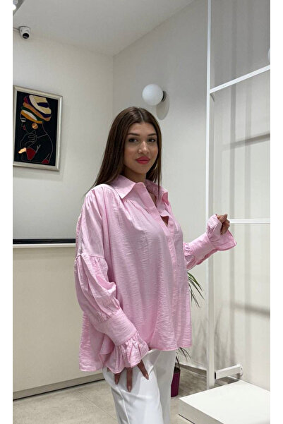 HEDEF DAİSY Pink Color Oversized Loose Fit Shirt with Drawstring Detail