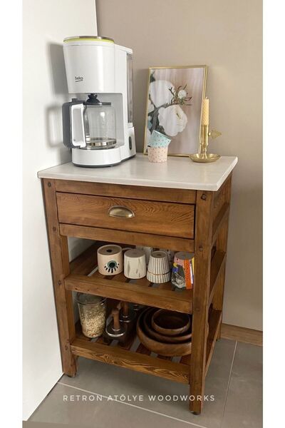 retron atölye woodworks Masif Ahşap Kahve Köşesi Dolabı Kahve Dolabı Mutfak Dolabı