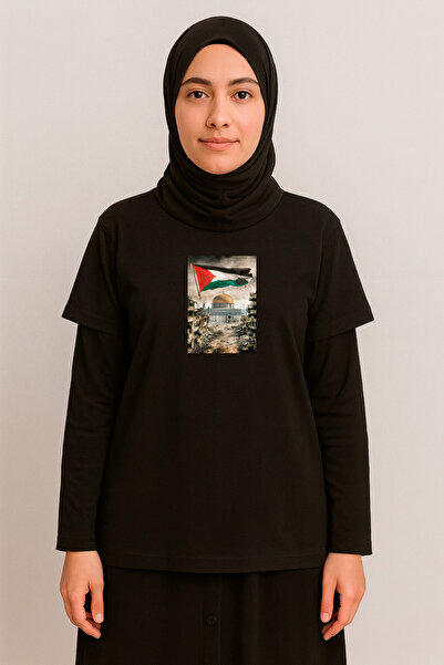 HUBERYWEAR Tricou pentru femei Spiritul Rezistenței Moscheea Al-Aqsa Imprimat...