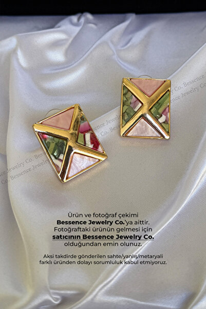 BESSENCE JEWELRY CO. Pembe Dikdörtgen Küpe