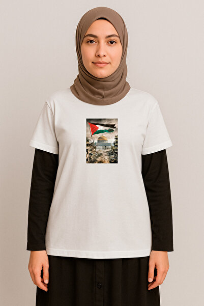 HUBERYWEAR تي شيرت نسائي مطبوع عليه "روح المقاومة" للمسجد الأقصى، مصنوع من ال...