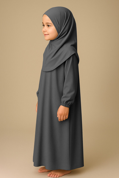 Mesa Charm One Piece Organic Cotton Hijab Plug and Remove Hijab Children's Prayer Dress Smoked