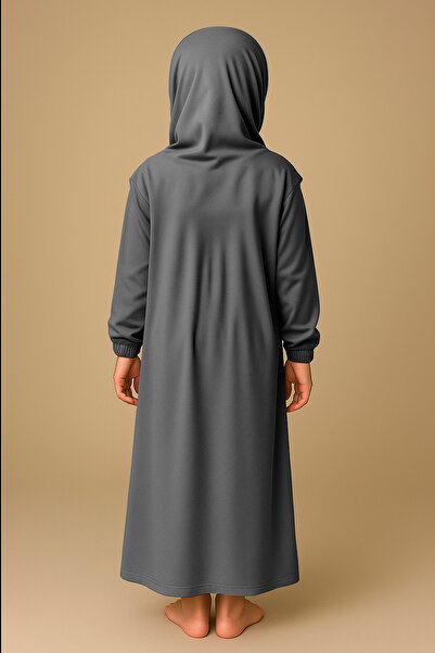 Mesa Charm One Piece Organic Cotton Hijab Plug and Remove Hijab Children's Prayer Dress Smoked