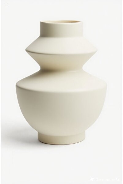 Lui Tasarım Vazo Krem Rengi Seramik Dona Vazo 26 cm büyük boy dekorasyon ev ofis