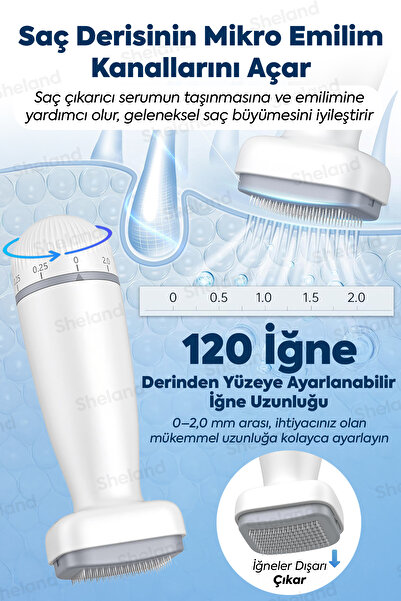 Sheland 120 Titanyum İğneli Ayarlanabilir İğne Ölçülü (0.25-2.0mm) Dermastamp Derma Stamp Dermaroller Roller
