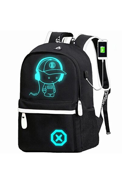 Welora Rucsac Music Boy Design, Rucsac Inteligent, Fosforescent, Protecție Antifurt - Negru