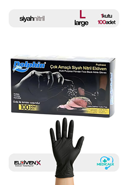 Medicalx Çok Amaçlı Siyah Nitril Muayene Eldiveni Pudrasız 100’lü Paket - Large
