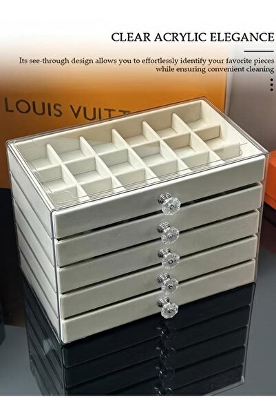 DOMEET Acrylic Jewelry Organizer Box with Tissue Box, 5 Drawers Clear Anti-oxidation Jewelry Boxes