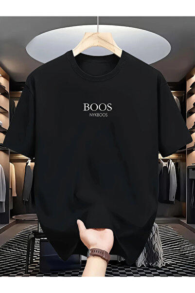 İnazuma Outdoors تي شيرت أسود بأكمام قصيرة ورقبة دائرية من القطن المطبوع للجنسين