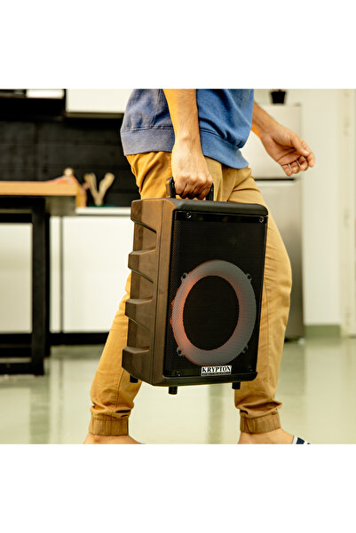 KRYPTON مكبر صوت بلوتوث قابل لإعادة الشحن مقاس 8 بوصات مزود بميكروفون وUSB وراديو FM وإضاءة LED وجهاز تحكم عن بُعد