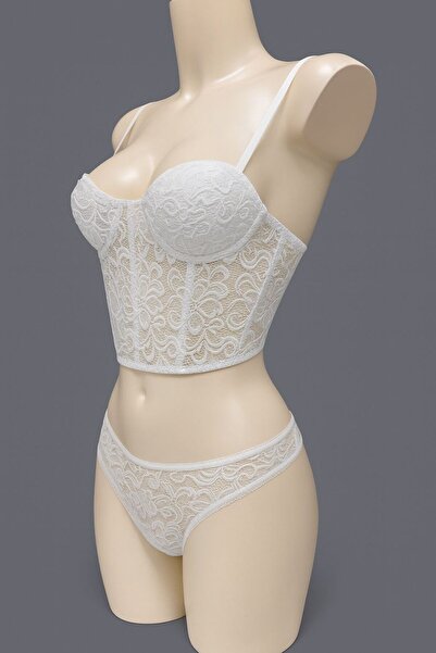 WİYONA Γυναικείο Floral Λευκό Μπουστάκι