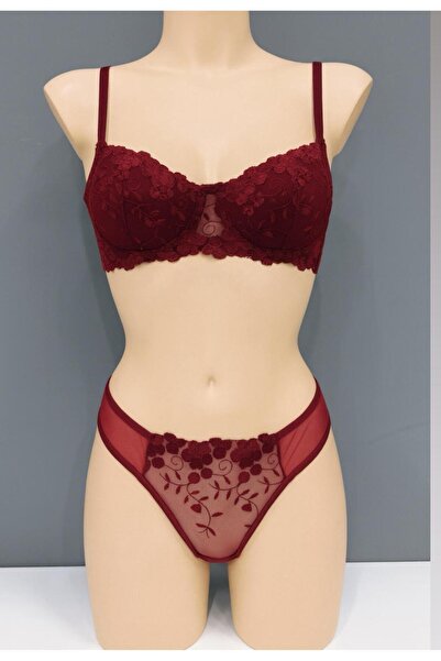 WİYONA Γυναικείο Σετ Μπουστάκι Floral Claret Red