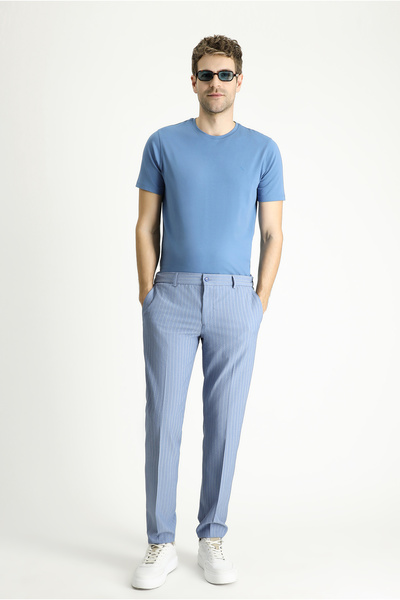 Kiğılı Lycra Slim Fit Striped Classic Fabric Trousers - Elastic Waist