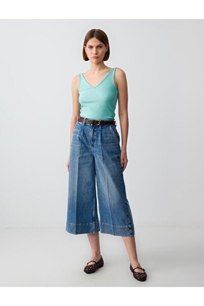 Jimmy Key Indigo Blue 100% βαμβακερό τζιν παντελόνι με ψηλόμεσο χαλαρό πόδι