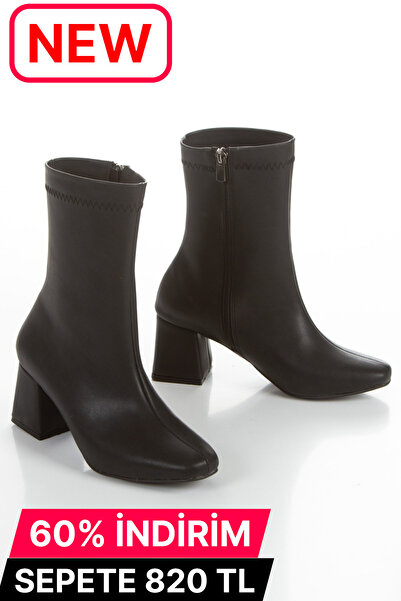 muhhu moda Kadın, Küt Burun, Topuklu Bot ,Yandan Fermuarl,