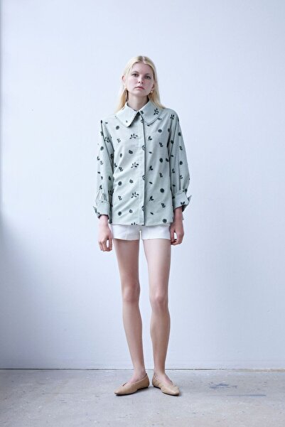 By Mare Style Adorlee-Water Green Organic Cotton Embroidered Shirt