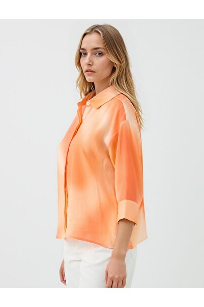 Jimmy Key Turuncu Düz Kesim Truvakar Kol Renk Geçişli Modal Dokuma Gömlek