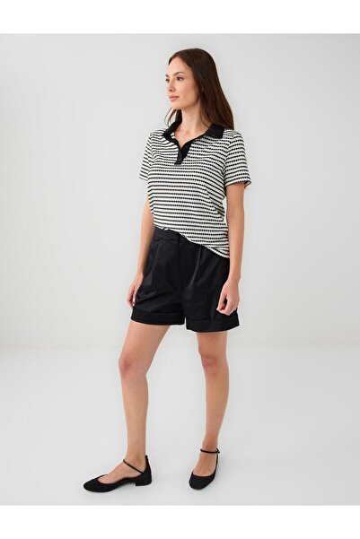 Jimmy Key Siyah Normal Bel Bol Paça Dokuma Şort