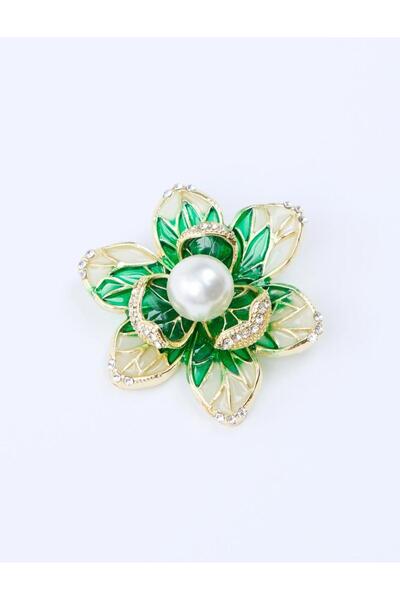 Jimmy Key Karışık Çiçek Figürlü Top İnci Detaylı Broş