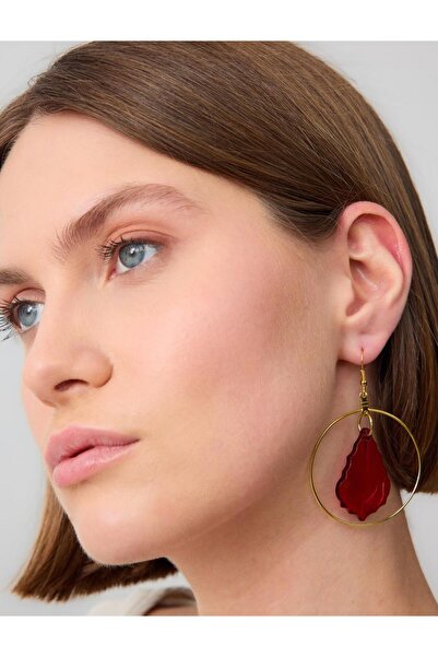 Jimmy Key Kırmızı Geometrik Figürlü Zarif Halka Küpe