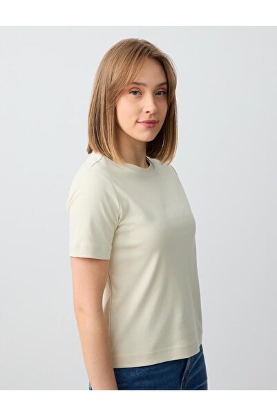 Jimmy Key Μπεζ 100% βαμβακερό κοντομάνικο πλεκτό μπλουζάκι