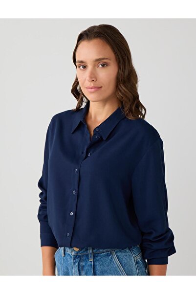 Jimmy Key Lacivert Uzun Kollu Düz Kesim Dokuma Gömlek