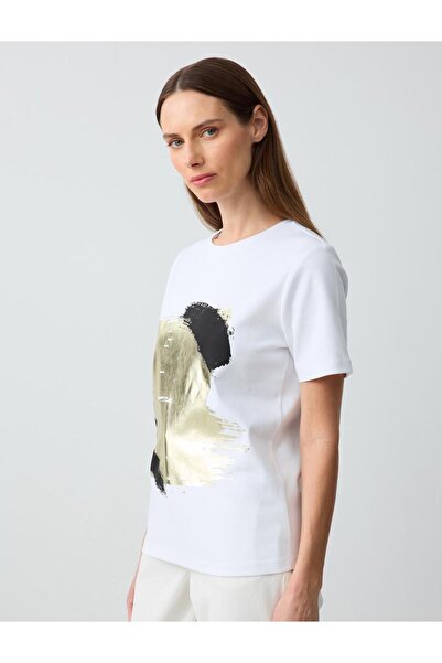 Jimmy Key Λευκό 100% βαμβακερό κοντομάνικο πλεκτό μπλουζάκι με στρογγυλή λαιμόκοψη