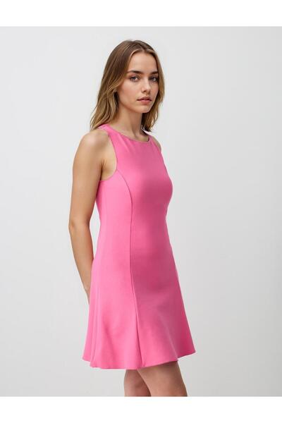 Jimmy Key Pembe Dar Kesim Kayık Yaka Kolsuz Mini Örme Elbise