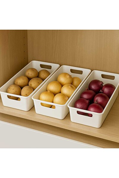 ankahometoys 3 Adet Beyaz Sebzelik , Patates Soğan Saklama Kutusu,Mutfak Düze...