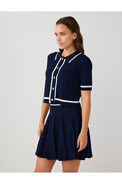 Jimmy Key Lacivert Normal Bel Düz Kesim Piliseli Triko Mini Etek