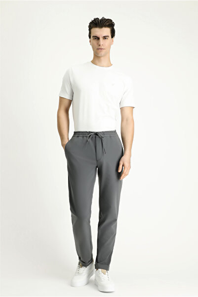 Kiğılı Techno-Line Slim Fit Dar Kesim Beli Lastikli İpli Likralı Klasik Kumaş Pantolon