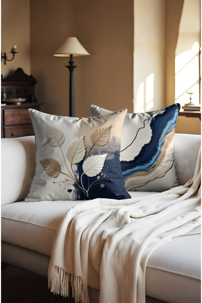 CANİLA Dark Blue Pearl Colored Pillow Cover. Double Sided Hidden Zippered Pil...