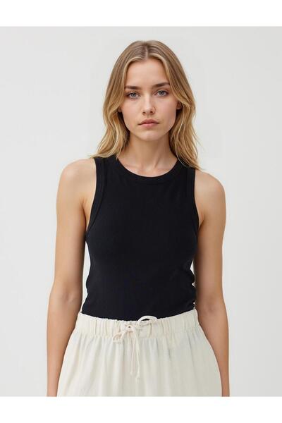 Jimmy Key Tricot negru cu decolteu rotund, fără mâneci, tricotat
