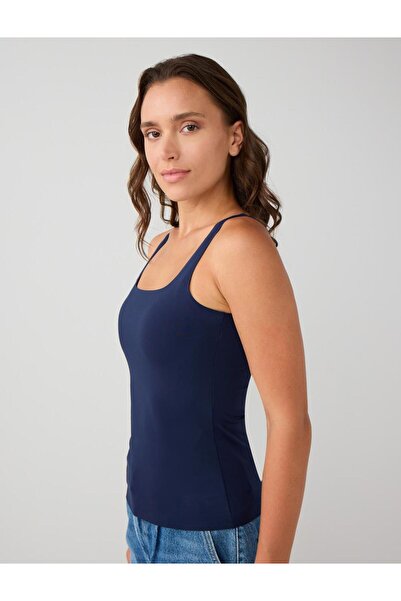 Jimmy Key Синя облягаюча блузка з квадратним коміром на бретельках