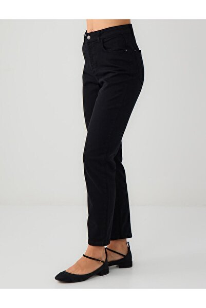Jimmy Key Siyah Yüksek Bel Normal Paça Dokuma Pantolon