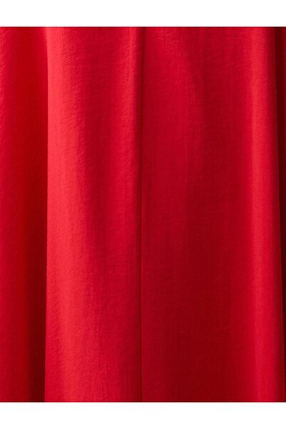 Jimmy Key Kırmızı Rahat Kesim V Yaka Askılı Dokuma Midi Elbise