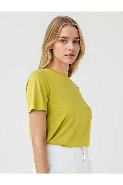 Jimmy Key Açık Yeşil Bisiklet Yaka Kısa Kollu Örme Modal Tişört