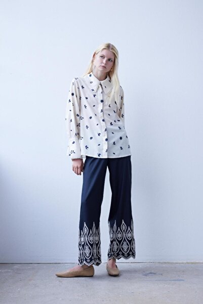 By Mare Style Adorlee-Cream Organic Cotton and Linen Embroidered Shirt