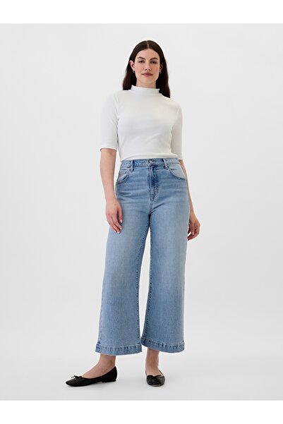 GAP Kadın Mavi High Rise Wide-Leg Crop Jean Pantolon