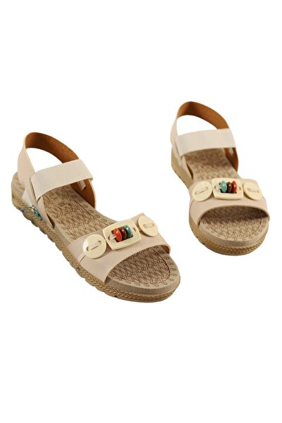 Liger Sandale de damă bej - cu elastic și cu mărgele