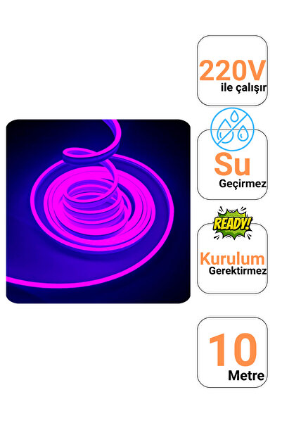 Ema Dükkan 10 Metre Mor 220 Volt Neon Led Tak Çalıştır Esnek Şerit Neon Led Aydınlatma 8x16 Mm Hortum Led
