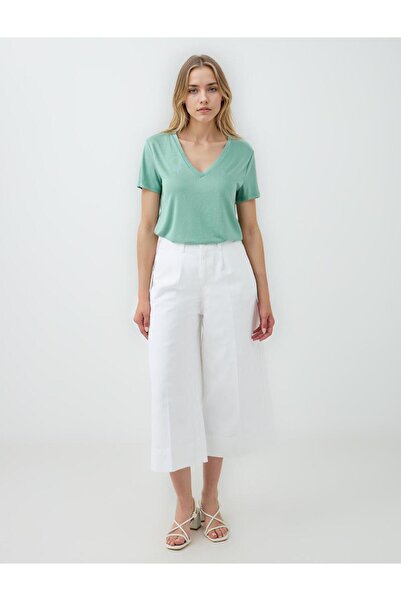 Jimmy Key Πράσινο κοντομάνικο πλεκτό μπλουζάκι Modal με λαιμόκοψη V