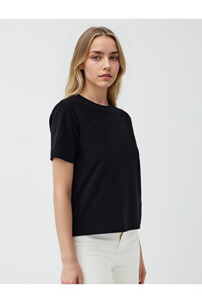 Jimmy Key Siyah %100 Pamuk Bisiklet Yaka Basic Tişört