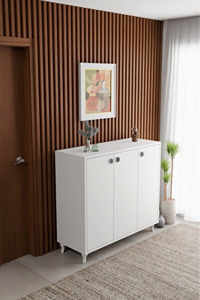 ECM 3 Kapaklı Ayakkabılık Çok Amaçlı 3 Kapaklı Dolap Beyaz, Saklama Dolabı